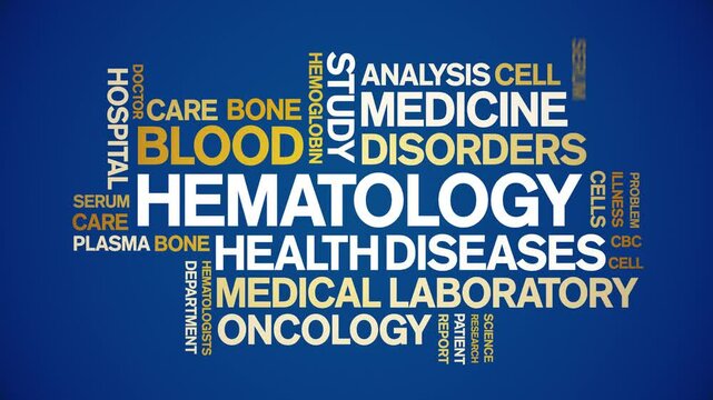 Hematology animated word cloud;text design animation tag kinetic typography seamless loop.