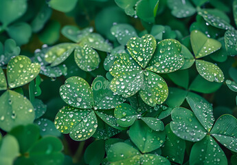 Fototapeta premium clover leaves on the grass,leaves with drops