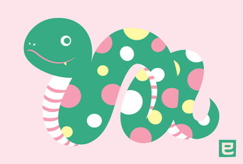 2025年 巳年の蛇(へび・ヘビ)のポップな年賀状イラスト_かわいい年賀素材テンプレート