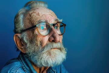 Portrait of an elderly gentleman with reading glasses and a beard, suitable for use in editorial or commercial contexts
