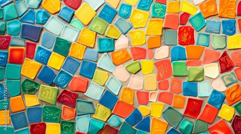 Poster an abstract background with a mosaic of colorful tiles, creating a vibrant and playful pattern