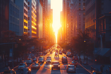 Sunset Backlight Shining Through CBD Skyscrapers