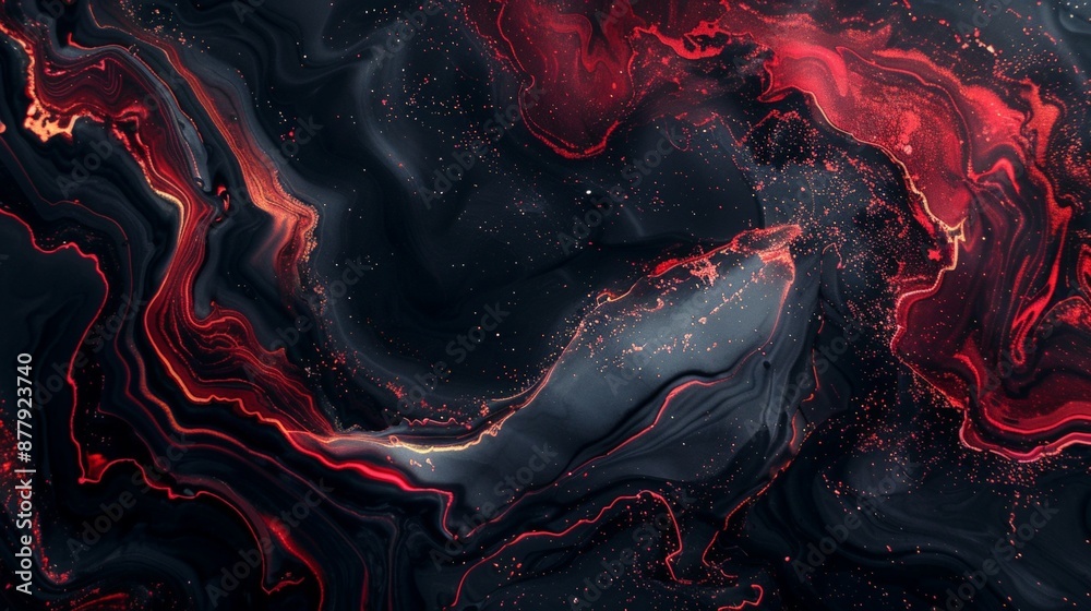 Poster an abstract background with fluid, marble-like patterns in a mix of dark and bright hues, creating a