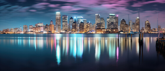 Fototapeta premium Majestic Urban Skyline at Twilight Panorama