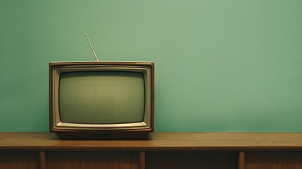 Vintage television on a table against a plain backdrop