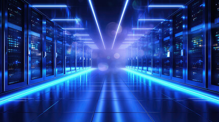 Obraz premium Futuristic Data Center Hallway Illumination