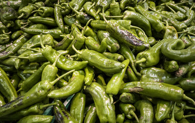 Green peppers in a market