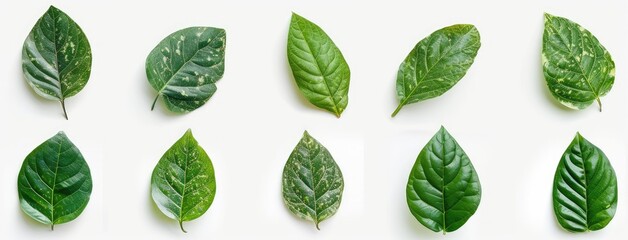 Assorted Green Leaves on a White Surface