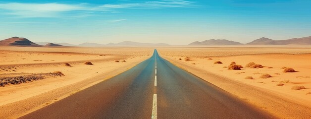 Endless Desert Road Under Blue Sky