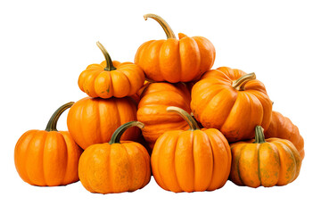 Obraz premium Pile of harvest pumpkins with PNG transparent background for fall and halloween designs