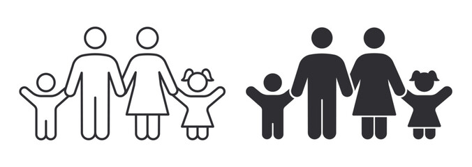Icon of a family with parents and two children, emphasizing unity and family values. Vector illustration.