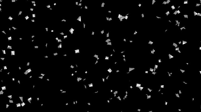 Loop Falling silver confetti on black background With Matte Channel