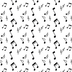Music notes seamless pattern, Music note background, Seamless pattern design. Black musical notes in rounded corner style on transparent background, Pattern included swatches.