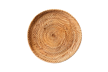 Handwoven rattan place mat isolated on transparent background, decorative PNG style mat for natural home decor and rustic dining table settings