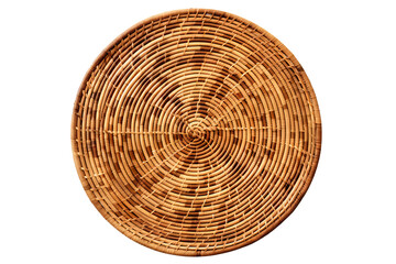 Fototapeta premium Handwoven rattan place mat isolated on transparent background, decorative PNG style mat for natural home decor and rustic dining table settings