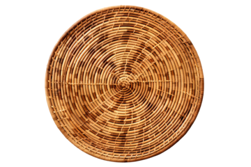 Handwoven rattan place mat isolated on transparent background, decorative PNG style mat for natural home decor and rustic dining table settings