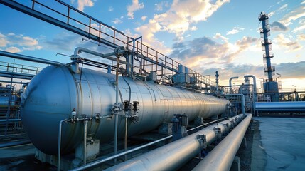 Naklejka premium Large Industrial Facility with Metal Tanks and Pipelines