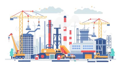 Fototapeta premium Vibrant Industrial and Construction Landscape