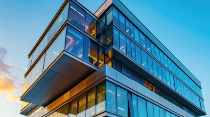 Fototapeta premium Modern Glass Office Building at Sunset
