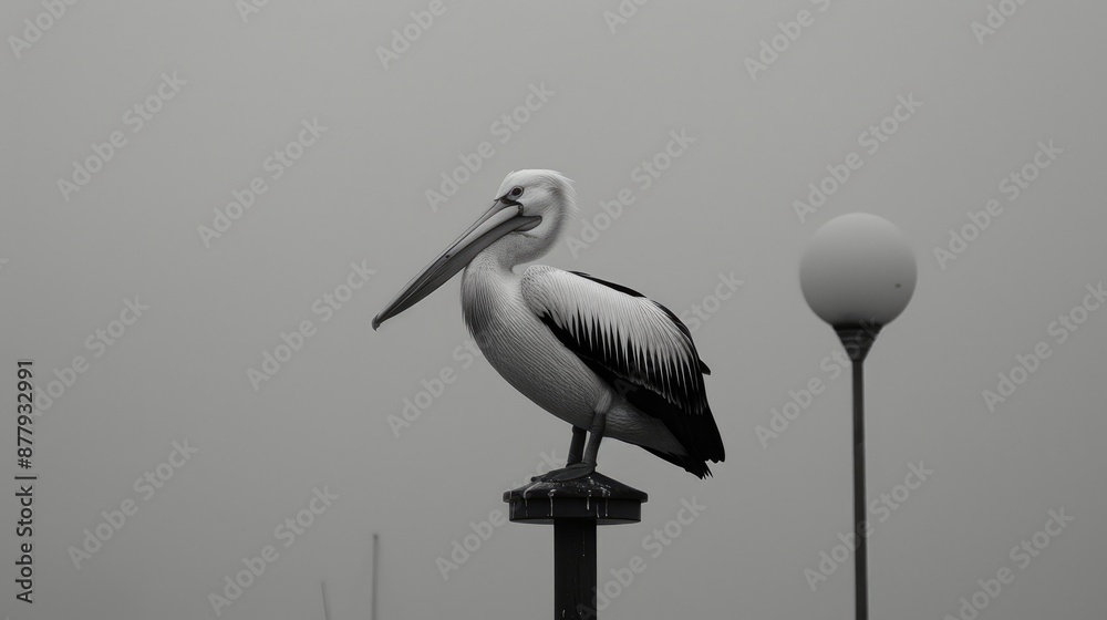 Sticker Australian pelican perches on streetlight pole