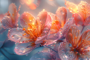 a bunch of pink flowers with water droplets on them