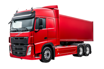Red modern truck isolated on transparent PNG background for vehicle design projects and advertising concepts