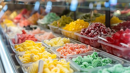 Shop front frozen foods for sale with a variety of colours and flavours