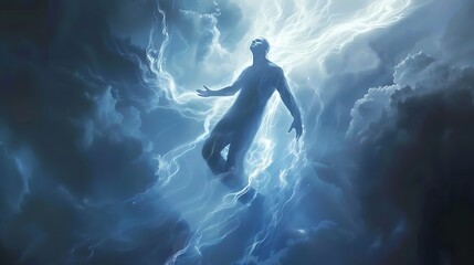 Fototapeta premium Unleashing Inner Spirit: Transcendental Moment of Connection between Human and Ethereal Being