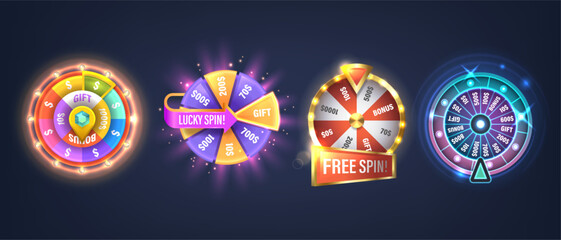Bright And Colorful Game Wheels Displaying Various Prizes And Rewards. Perfect For Online Gaming, Gambling © Pavlo Syvak