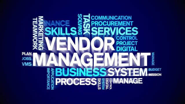 Vendor Management animated word cloud;text design animation tag kinetic typography seamless loop.