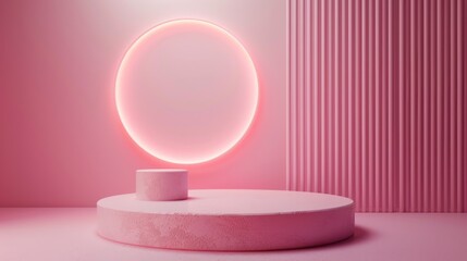 Obraz premium Pink Minimalist Product Display with Circular Neon Light