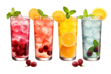 Refreshing summer drinks on transparent background, cool beverage concept, PNG style for summer themes and designs
