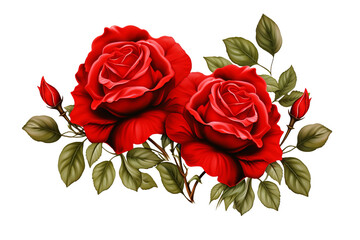 Double red roses PNG illustration with transparent background for floral design projects, romantic decor, and elegant botanical artworks