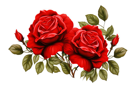 Double red roses PNG illustration with transparent background for floral design projects, romantic decor, and elegant botanical artworks