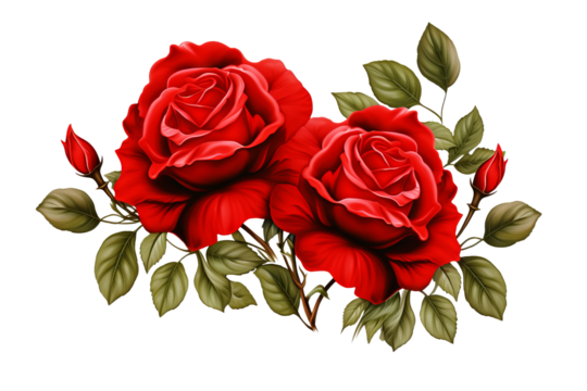 Double red roses PNG illustration with transparent background for floral design projects, romantic decor, and elegant botanical artworks - Powered by Adobe