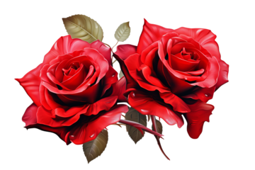 Double red roses PNG illustration with transparent background for floral design projects, romantic decor, and elegant botanical artworks