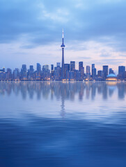 Obraz premium Serene Urban Skyline Reflection at Dusk