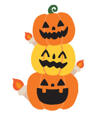ハロウィンの三連カボチャのイラスト