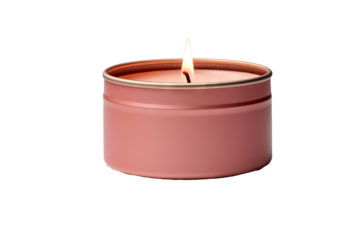 Opened salmon pink candle tin with metal lid on side against white background - high-quality PNG for elegant and minimalist design projects