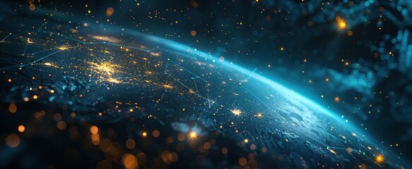 Obraz premium Global Network Connection and Earth's Illuminated Surface