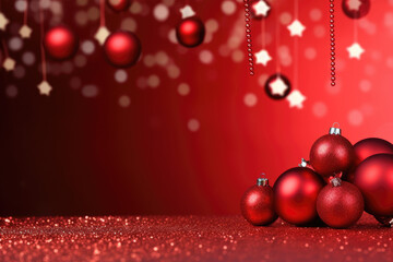 Festive Red Christmas Baubles on Glittery Background