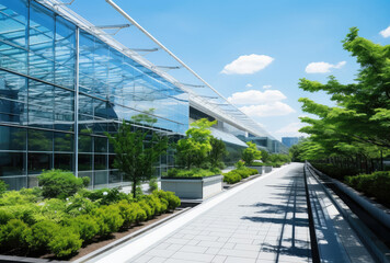 Obraz premium Sleek Corporate Office with Green Pathway