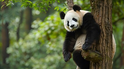 Obraz premium A panda rests on a tree