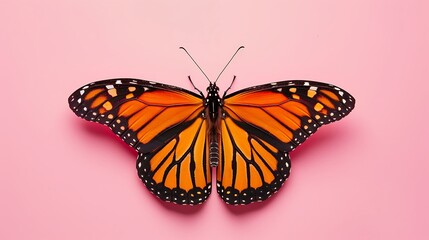 Obraz premium an orange monarch butterfly isolated on pink background
