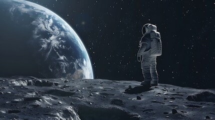 Exploration Beyond Earth: Astronaut Admiring Earthrise from the Moon