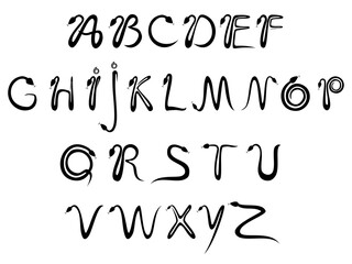 ABC. Alphabet. Capital letters made from green snakes. Handwritten font. Snake silhouette set. Isolated snake silhouette on white background. Vector illustration