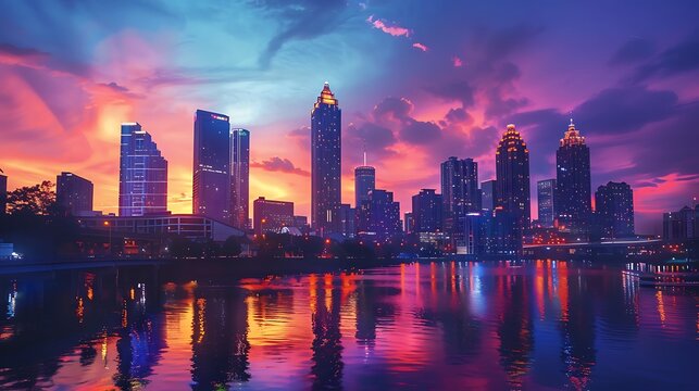 Atlanta skyline at dusk on beautiful background