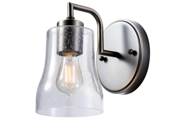 Modern Wall Sconce With Clear Glass Shade and Brushed Nickel Finish on a White or Clear Surface PNG Transparent Background