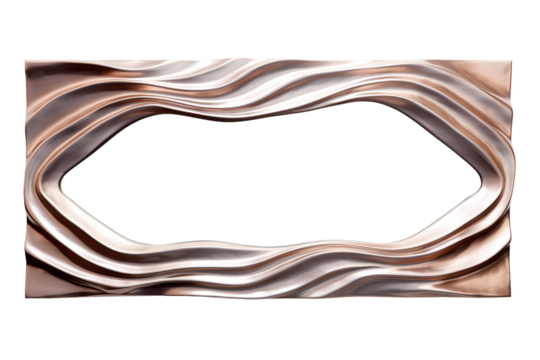 A Wavy, Abstract Rose Gold Mirror Frame for a Modern Home on a White or Clear Surface PNG Transparent Background