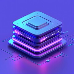 Futuristic CPU rendered in 3D, depicting advanced technology and innovation with vibrant neon lighting and circuit elements.